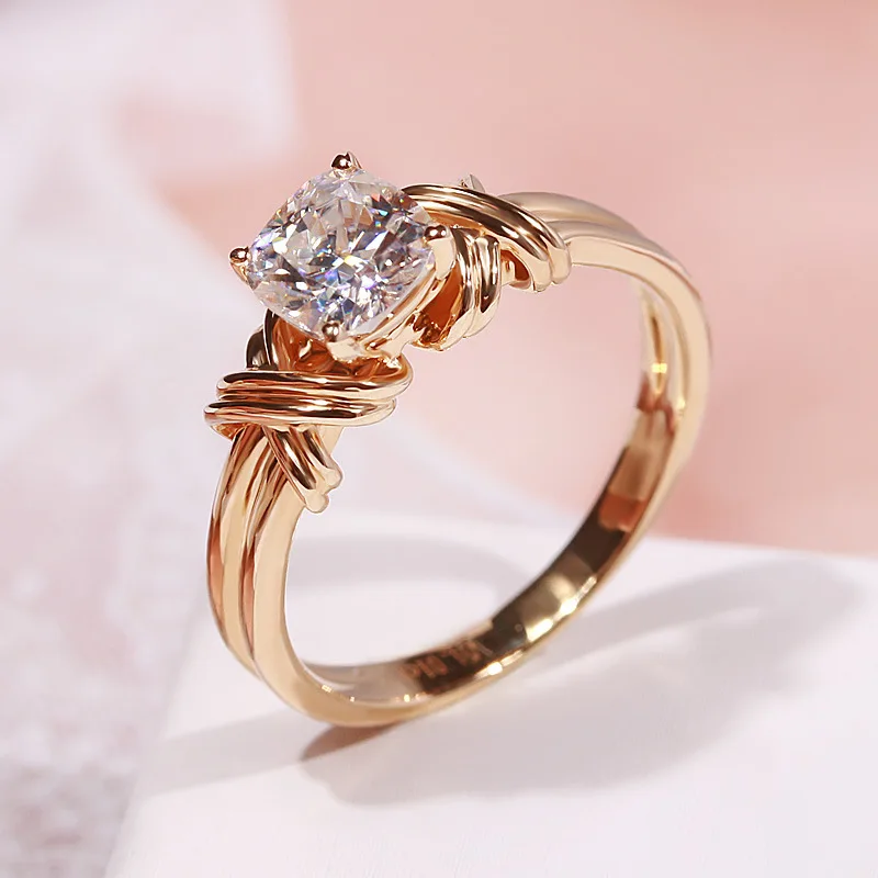 

Luxury Rings for Women 14K Gold Zircon Jewelry Interwoven Cross Pattern Accessories Couples Matching Gift Anillos Mujer
