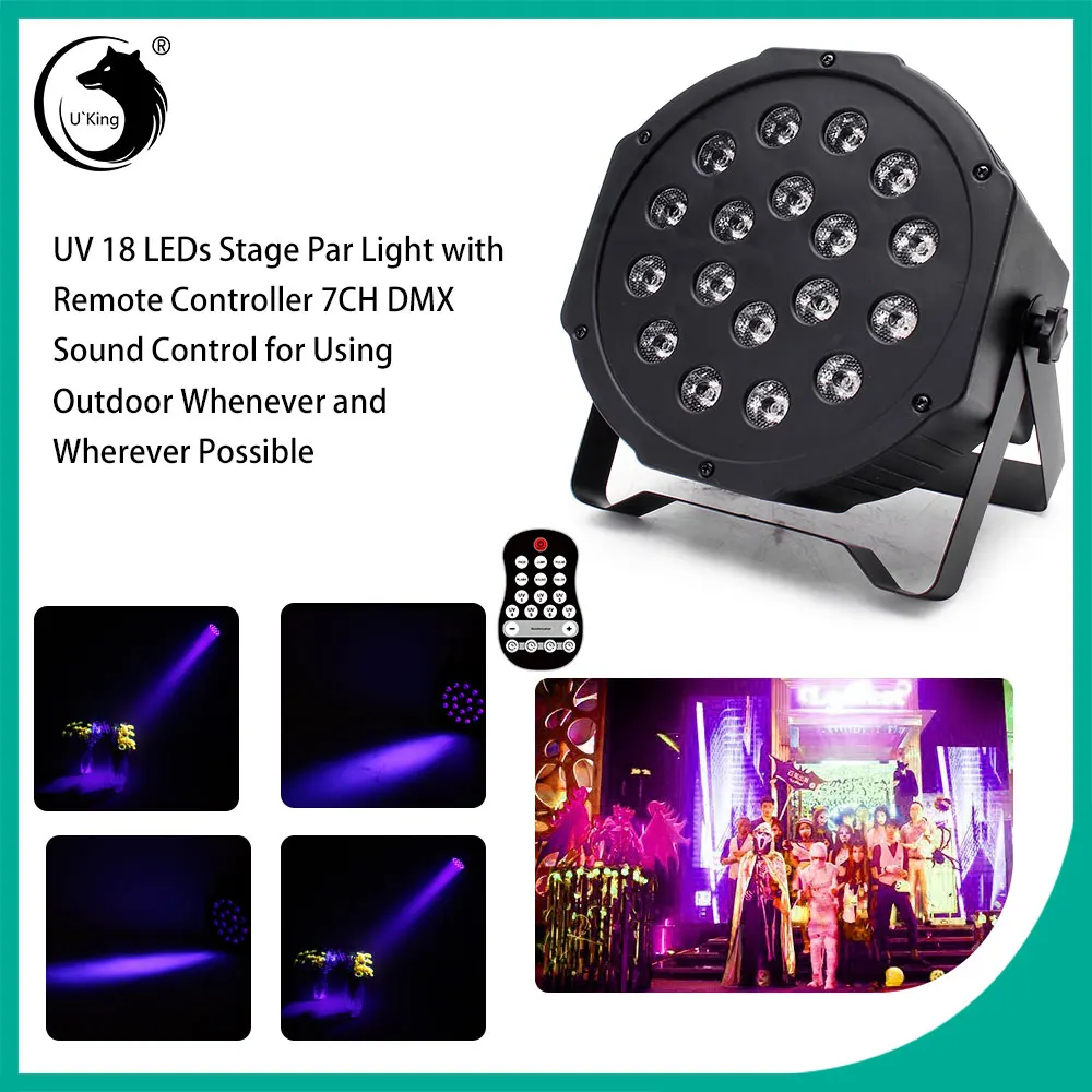 

U'King УФ 18 светодиодов Par Светильник с дистанционным управлением ler 7CH DMX Звуковое управление сцсветильник свет эффект для улицы DJ шоу домашвеч...