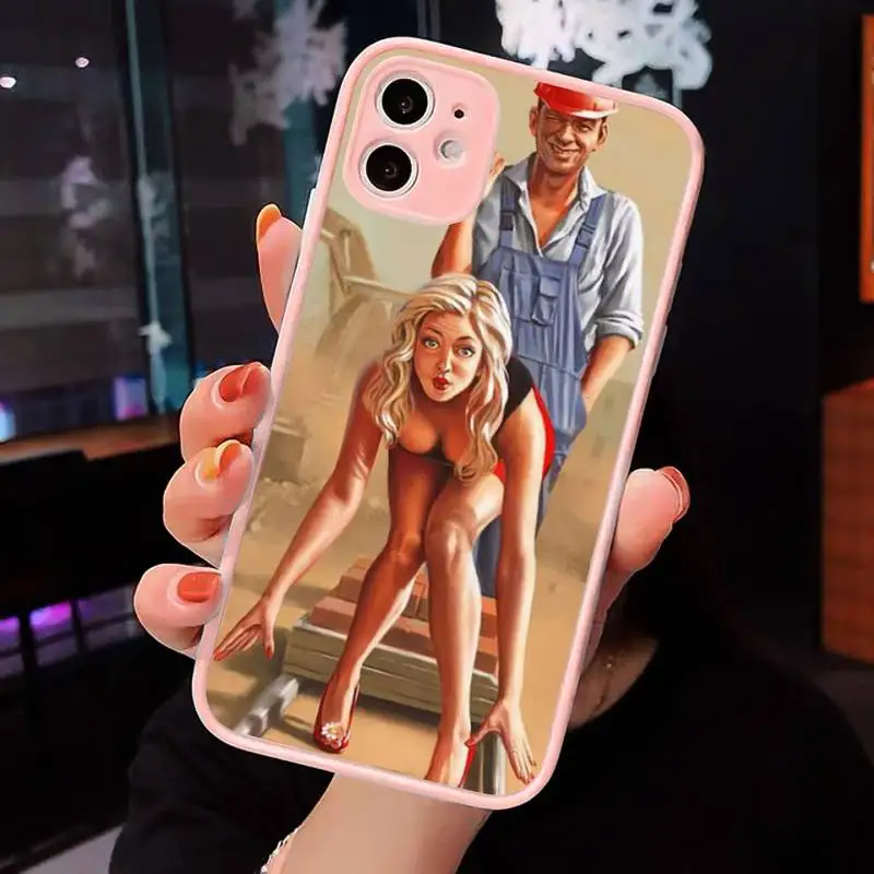 

Sexy Pin up Girl Vintege cute Phone Case Matte Transparent for iPhone 7 8 11 12 s mini pro X XS XR MAX Plus cover funda