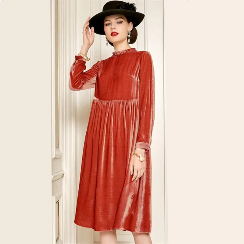 Женское бархатное платье с длинным рукавом элегантное весеннее синего и черного