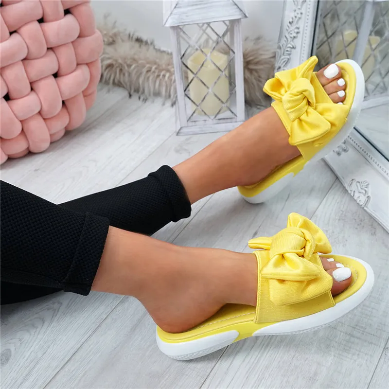 Красивые женские тапочки Слипоны с открытым носком Женская обувь на плоской