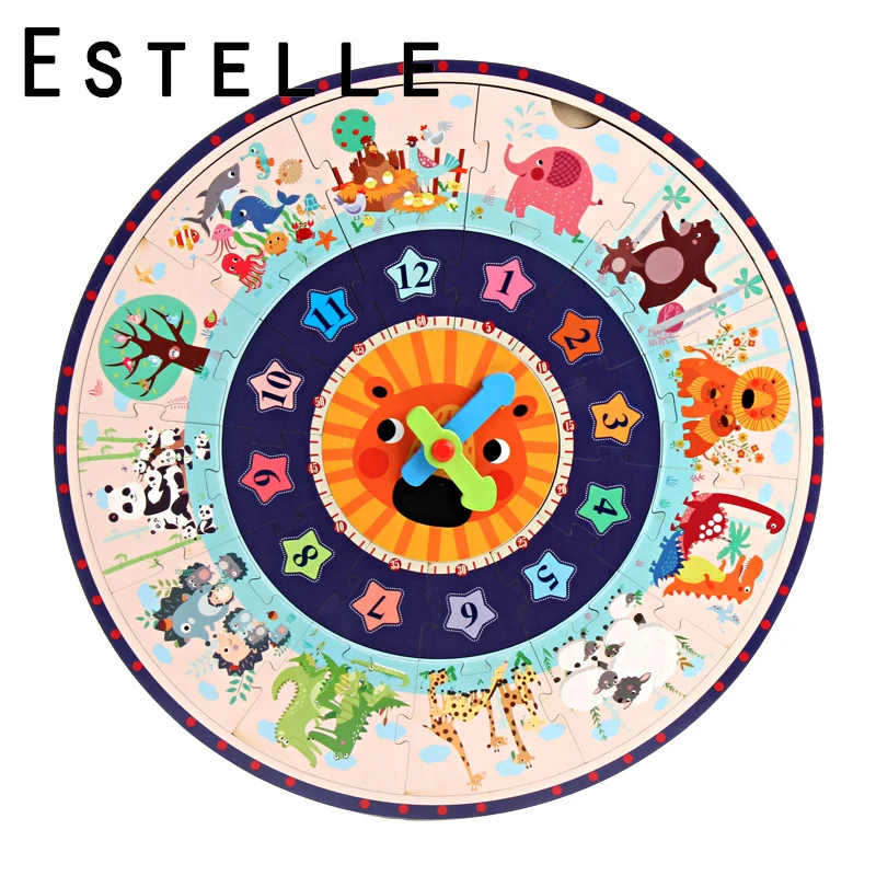 2 в 1 деревянный пазл Часы-пазл для детей Монтессори раннее образование время