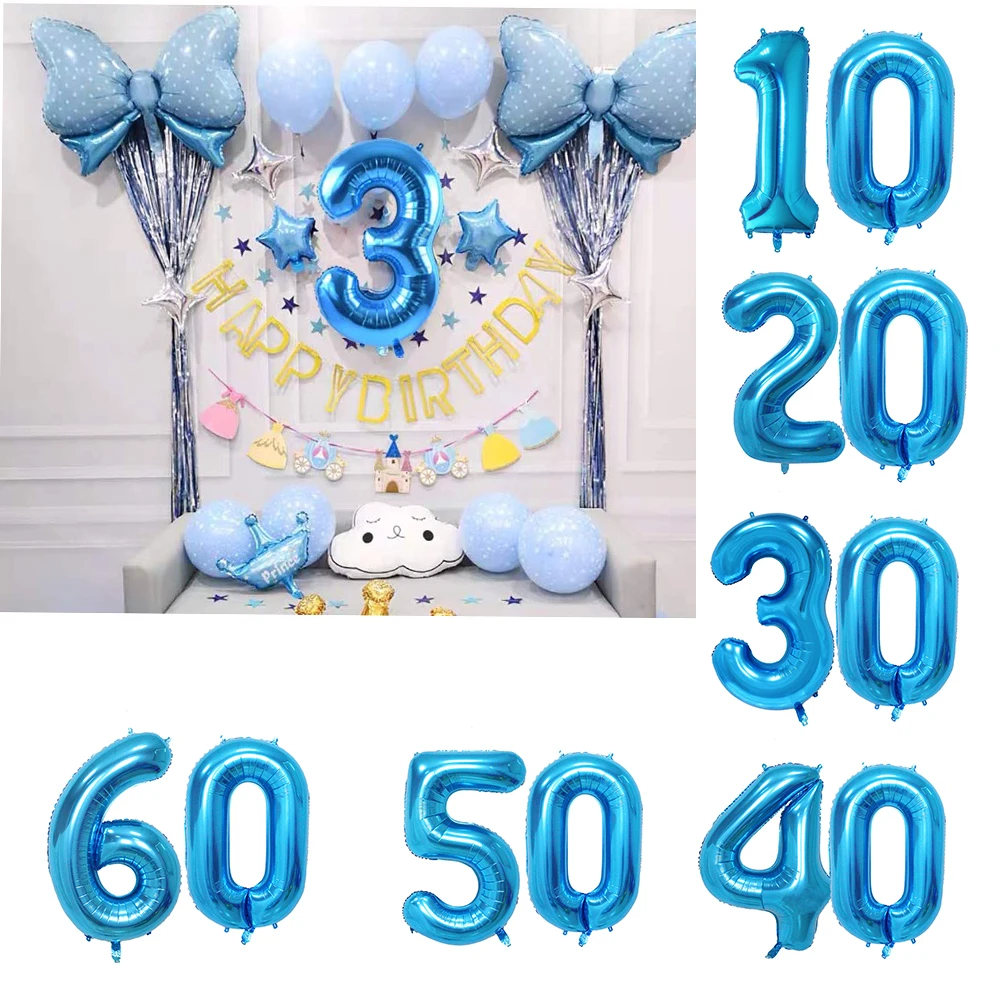 32-дюймовые воздушные шары из синей фольги с цифрами 10-90 цифровые аксессуары для