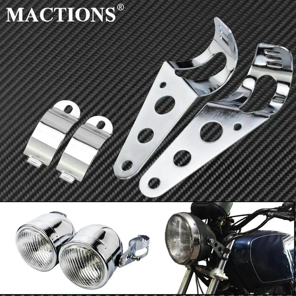

MACTIONS Turn Signal Lamp Headlight Mount Bracket Clamp Holder Chrome For Harley Chopper Bobber Cafe Racer Universal Models