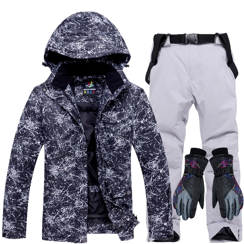 Русский зимний лыжный костюм для мужчин и женщин черный белый теплый уличная