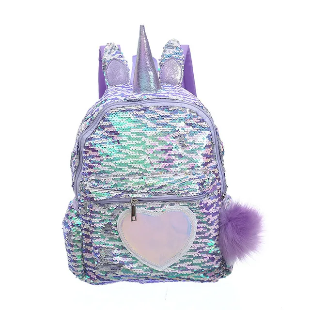 Small Purple Рюкзак Русалочки с блестками для девочек, Детский Большой рюкзак на молнии с единорогом, школьный рюкзак для подростков, голограмма, рюкзак с сердцем для школы, дорожная сумка - Цвет: Small Purple