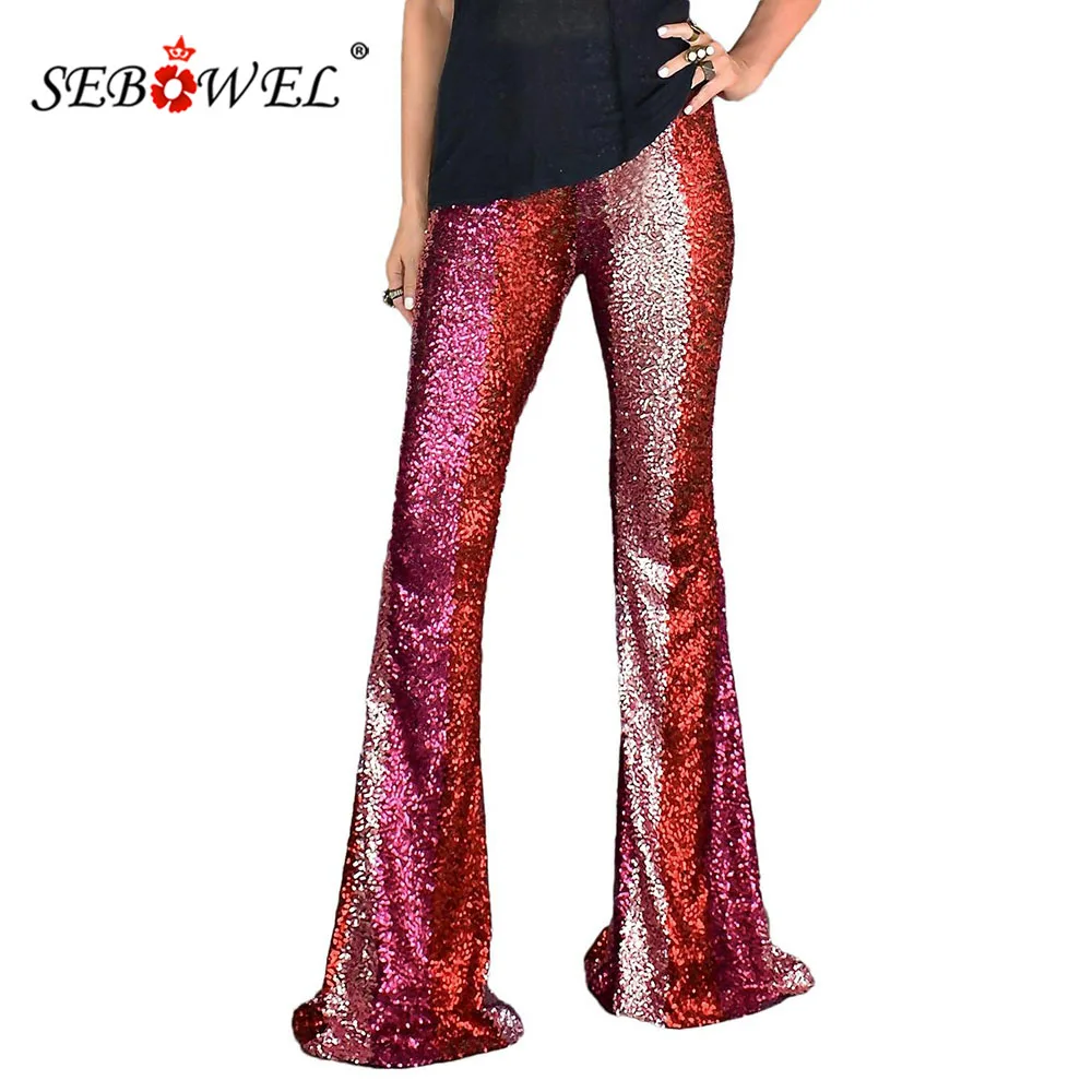 Женские вечерние Брюки с блестками SEBOWEL эластичные широкие брюки красного цвета