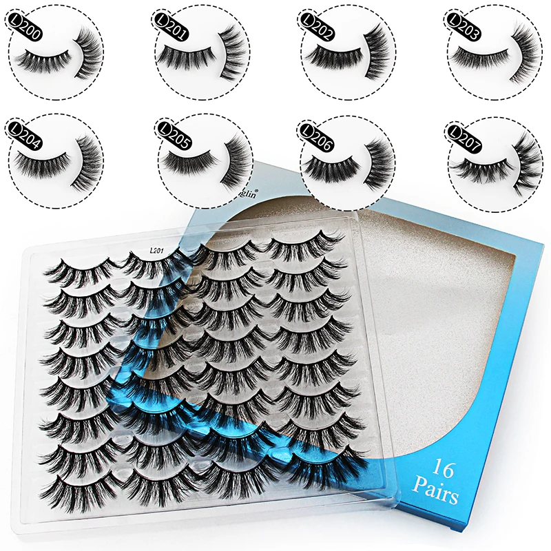 

YXC 16Pairs Mink Eyelashes Wholesale 15-20mm Natural 3D False Eyelashes Fake Lashes Makeup Faux Mink Lashes Extension