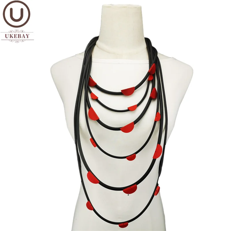 

UKEBAY New Rubber Necklaces Long Sweater Chains Black Big Pendant Necklaces Women Birthday Gift Silicone Jewelry Ethnic Necklace