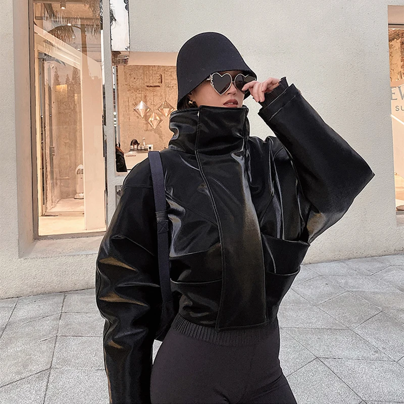 Lautaro Куртка из лакированной кожи с длинным рукавом на молнии женская