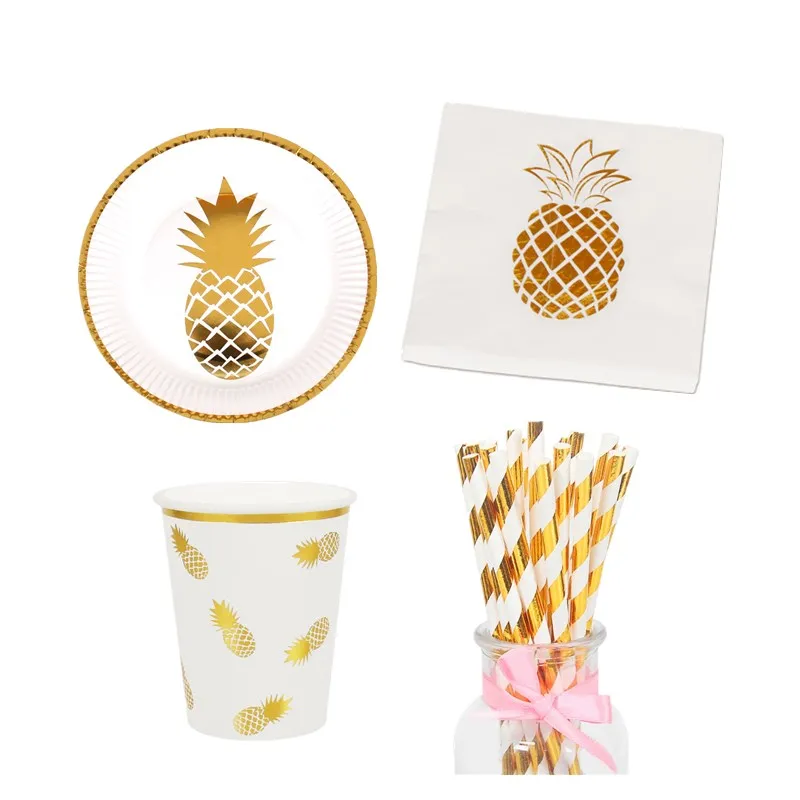 Тарелка бумажная с ананасом для вечевечерние салфетки стаканчиков украшение