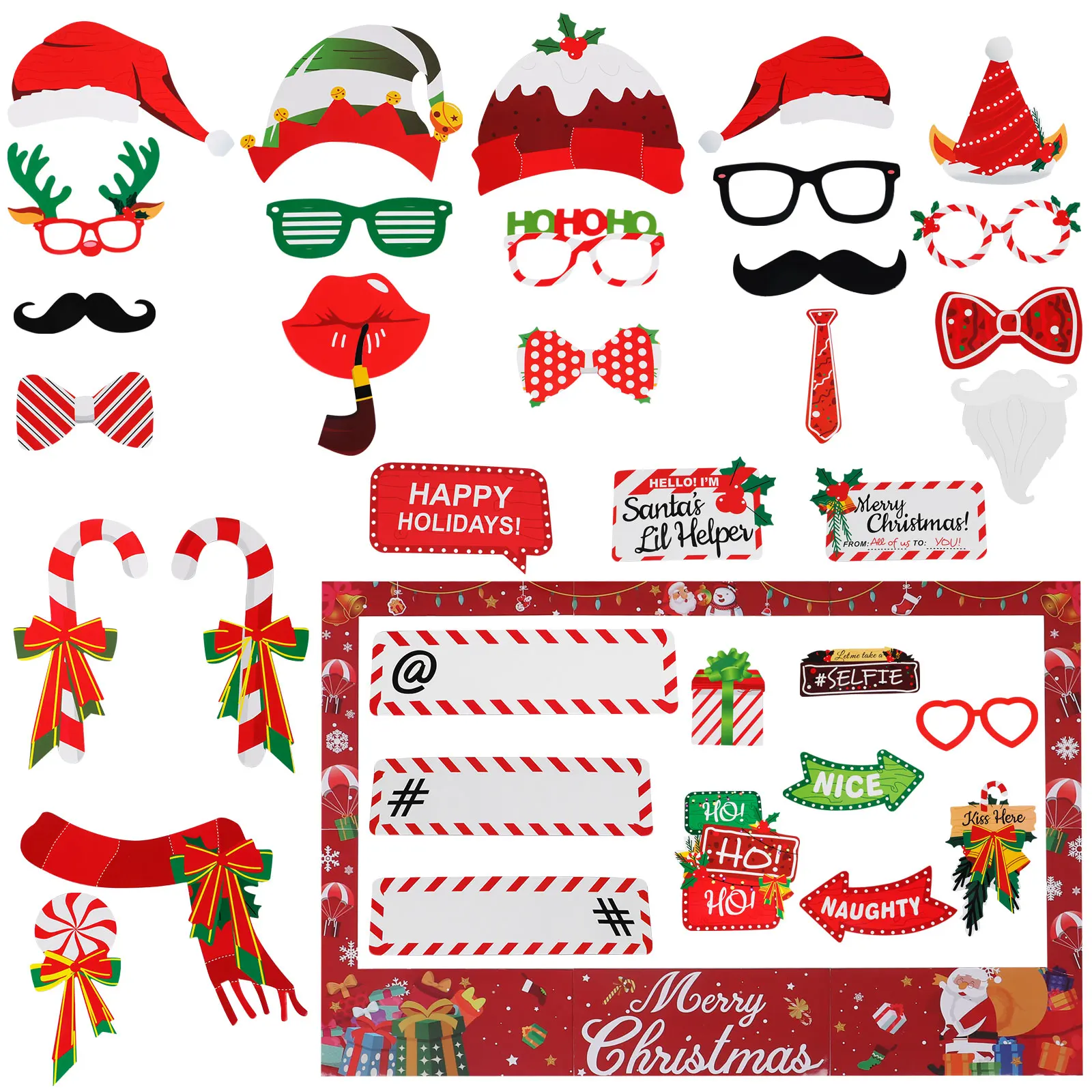 

41Pcs/Set Christmas Photo Props Hand-held Merry Christmas Mustache Xmas Hat