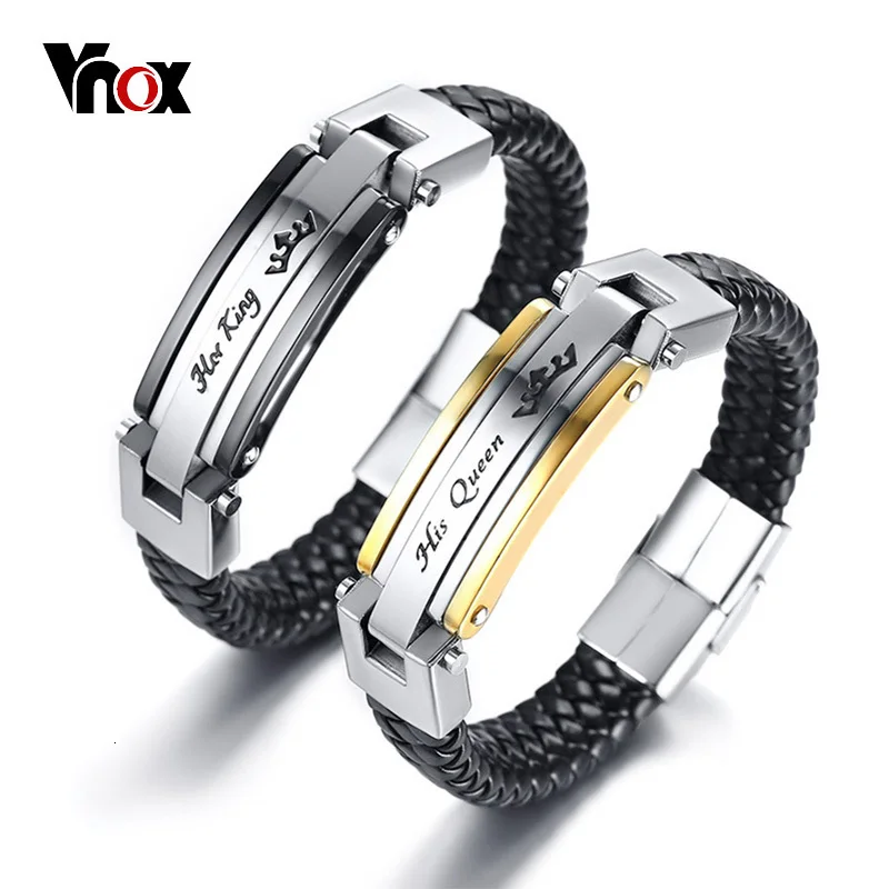 Vnox, его королева, ее король, пара браслетов, Уникальная любовь, ювелирные изделия для женщин и мужчин, натуральная кожа, для влюбленных, лучший подарок на день Святого Валентина