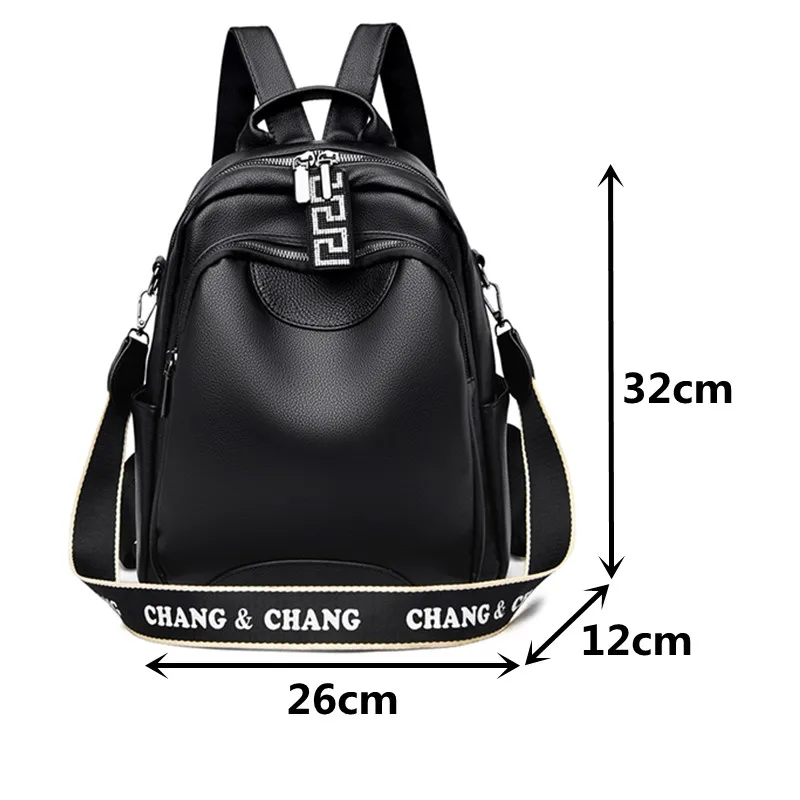

Casual Black Women's Backpack High Quality Soft Leather Backpack Multifunction Knapsack Letter School Backpacks for Teenage Girl
