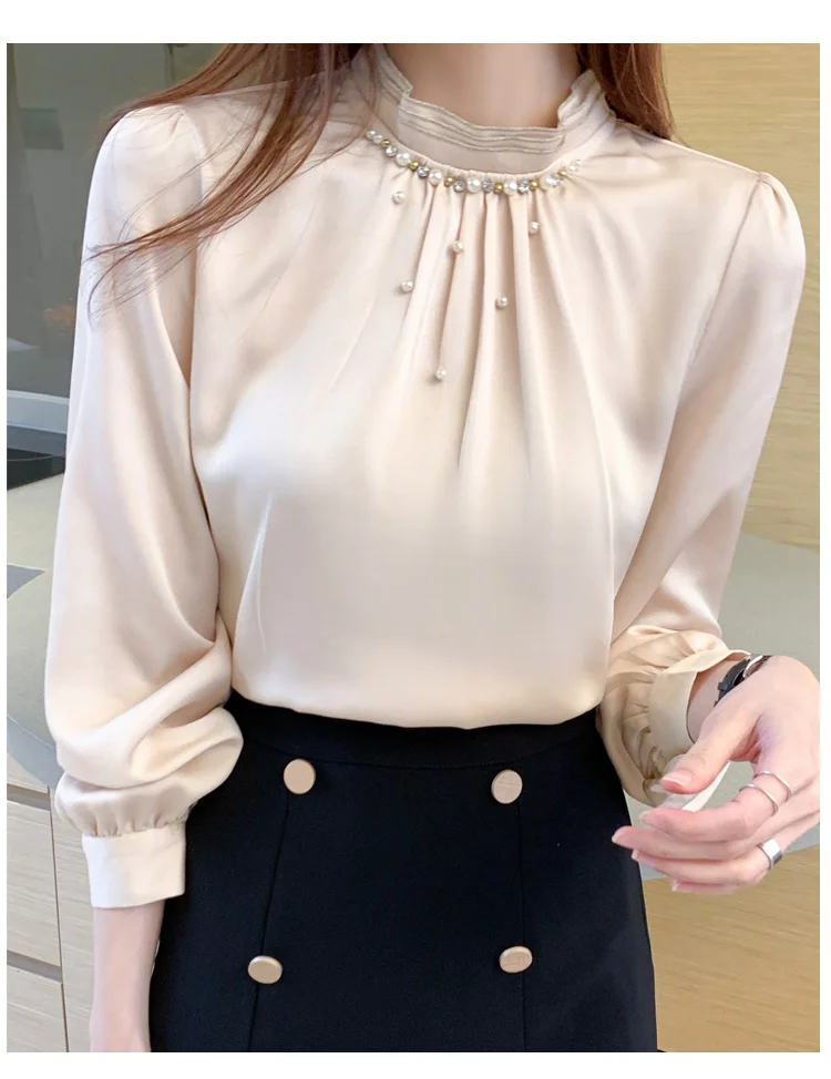 

Fashion Women Smooth Blouse Solid Korean Shirt Office Lady Slim Blusas Spring Autumn Elegant Blouses B293