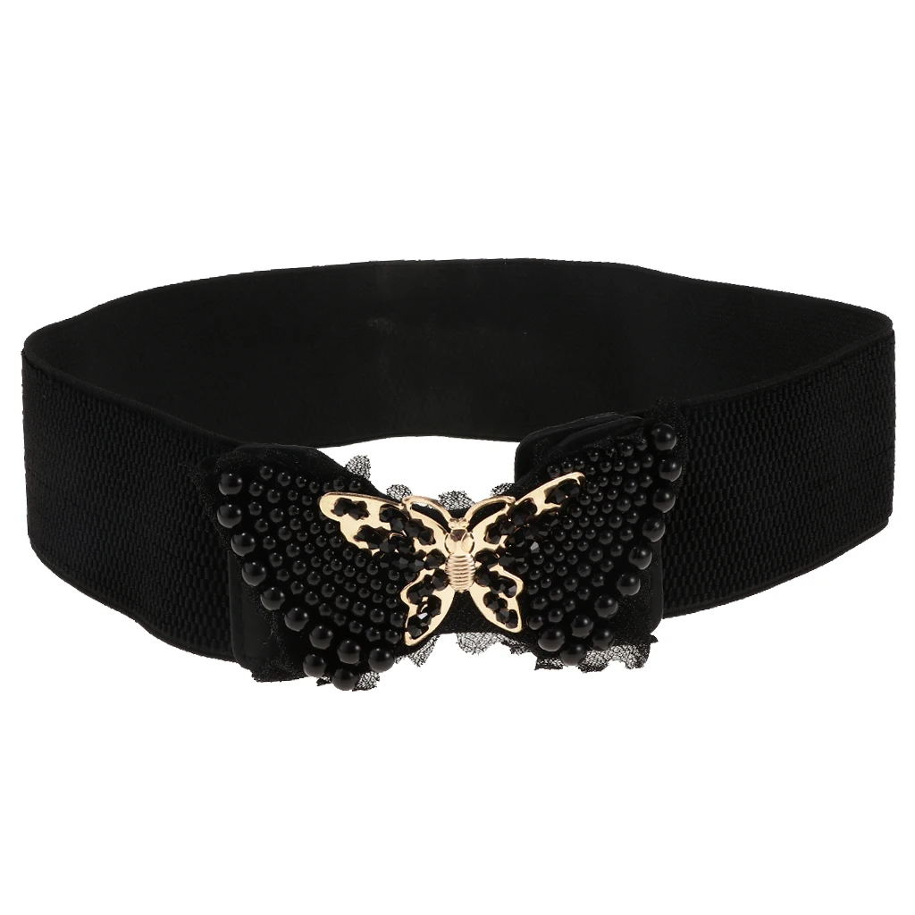 

Женский широкий пояс с жемчужной бабочкой в стиле ретро