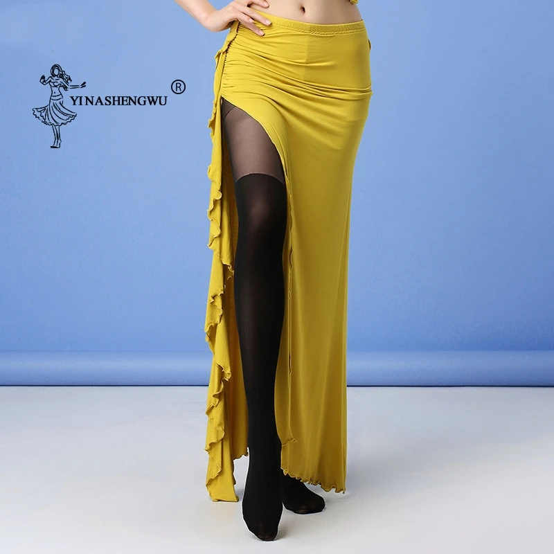 

Belly Dance Modal Skirt Sides Slits Skirt Sexy Women Oriental Belly Dance Skirt Female Dance Clothes Long Design Plus Size Black