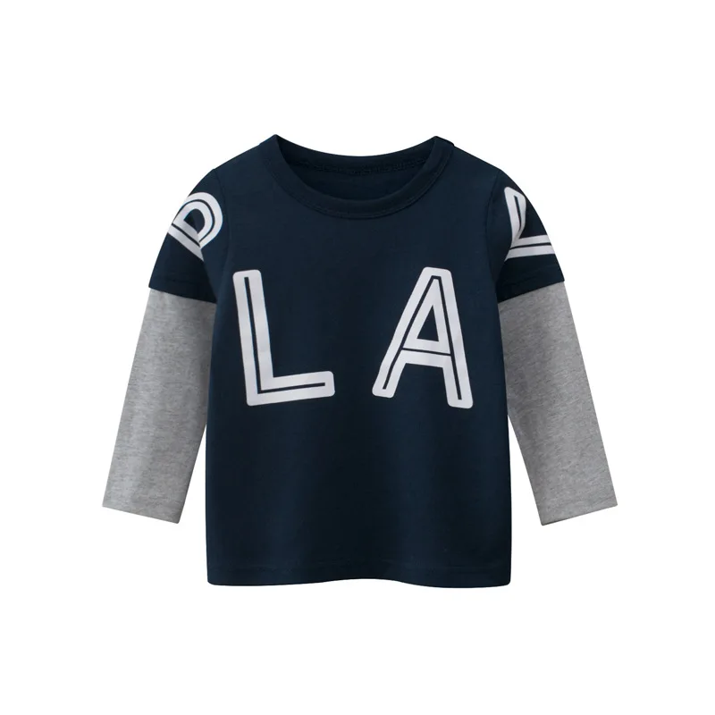 Camiseta de algod&oacute;n de manga larga para ni&ntilde;os, ropa para chicos coreanos, con cuello redondo, con letras, para primavera y oto&ntilde;o-0