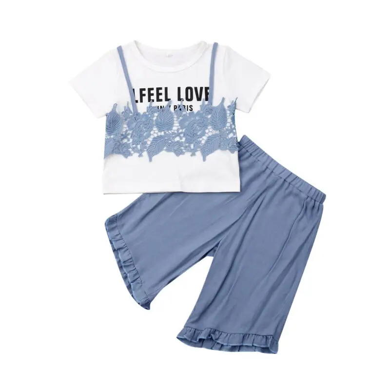 От 0 до 4 лет комплекты одежды для маленьких девочек Футболка с кружевными цветами
