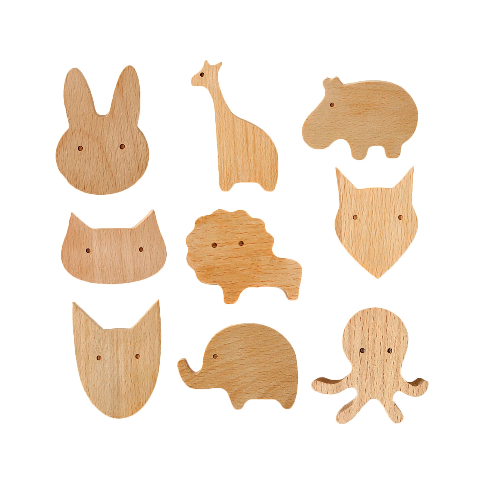 

1pc Housekeeper On Wall Beech Wood Solid Hooks Cute Animal Children Room Decoration Wall Hook Key Holder Nordic Hanger