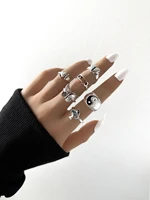 stillgirl 6pcs punk tai chi mushroom rings for women trendy butterfly heart geometric anillos unisex couple gift fashion jewelry