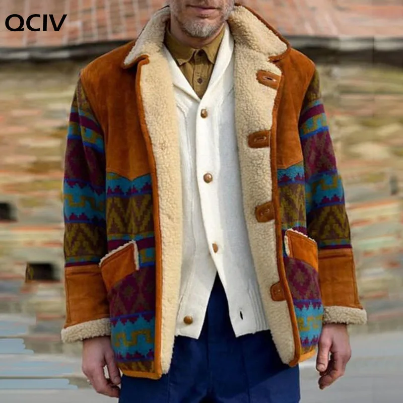 

Jackets for Men Plus Size Casual Fashion Print Long Sleeve Turn-down Collar Open Stitch Mens Jacket