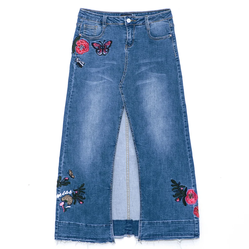 Женское джинсовое платье макси длинное ТРАПЕЦИЕВИДНОЕ ПЛАТЬЕ с цветочной