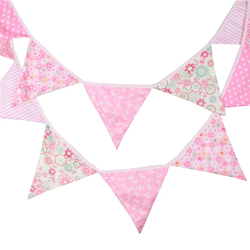 12 флажков 3.2м Розовый пасторальный дизайн хлопковая тканевая гирлянда для выписки/наружные домашние украшения
