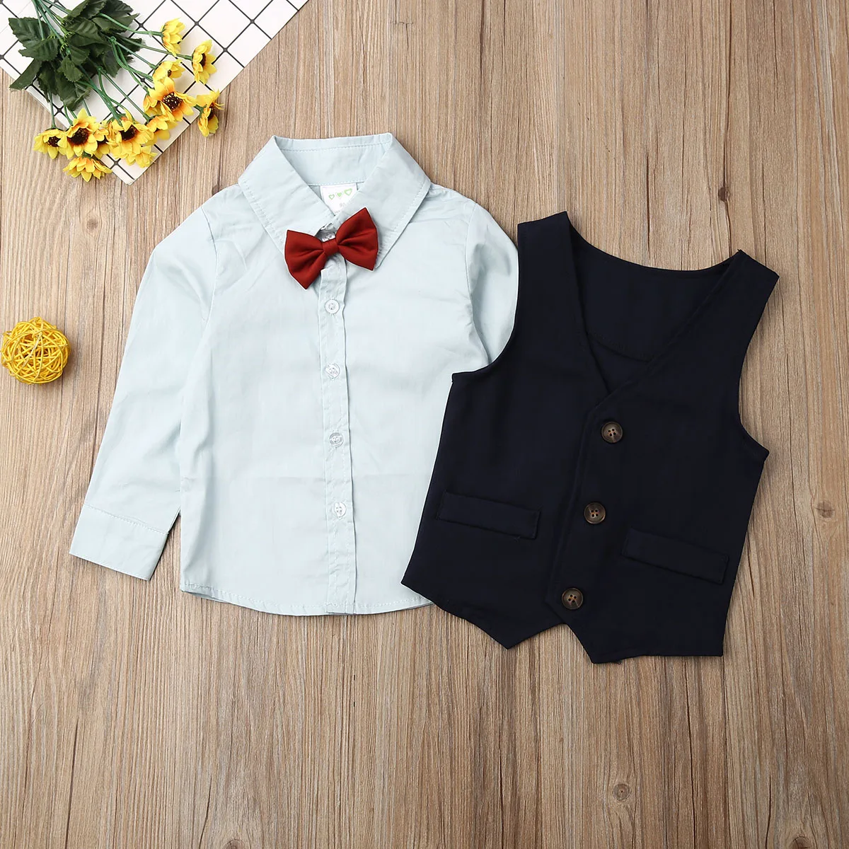 

4pcs Kids Baby clothes boys 1T-7T clothes cotton top+pants suit tuxedo outfits