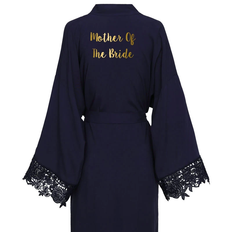Navy Mother Bride YUXINBRIDAL, новинка, темно-синее однотонное хлопковое кимоно, халаты с кружевной отделкой, женский свадебный халат для невесты, халат, одежда для сна, белое платье для подружки невесты - Цвет: Navy Mother Bride