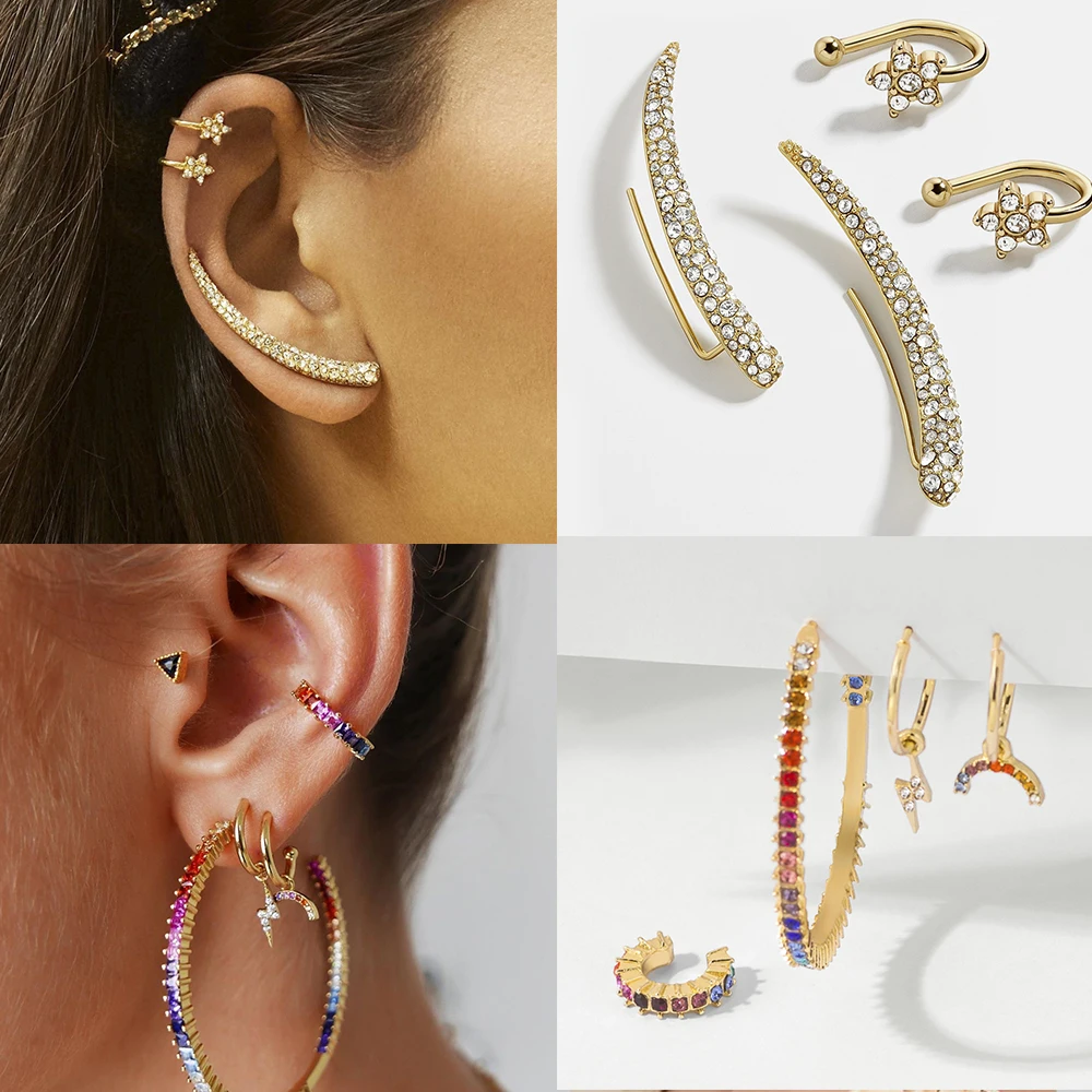 

Набор сережек Стразы в стиле бохо для женщин, маленькие серьги-гвоздики с фианитами, серьги-клипсы в форме рога сливы, украшения для свадьбы,...