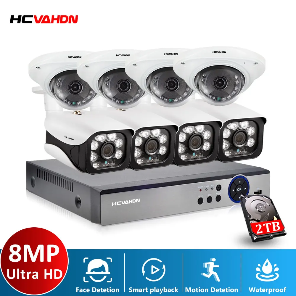 

H.265 8CH 4K CCTV System 8MP AHD Outdoor IP66 Metal Camera Security Surveillance Video Night Vision Camera System Set 2TB HDD