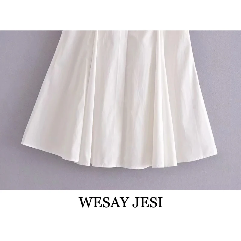 

WESAY JESI Women's Clothing Za 2021 Fashion Casual Dresses Chic Elegant Mini Dress Backless Puff Sleeves White Dress Vintage