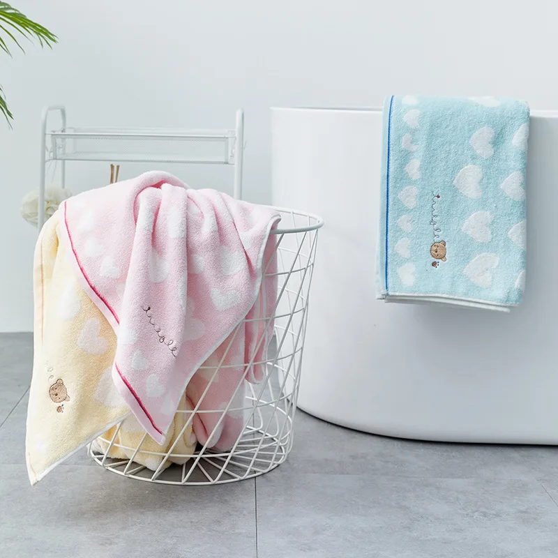 

Cartoon Bear Barth Towel Love Printed Strong Absorption Bathrobe Head Wrap Quick Dry FaceTowel Household Hand Towel Set Bathroom