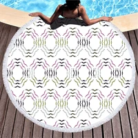ethnic floral round beach towel geometric calico microfiber beach towel with tassel flower style circular compressed bath towel