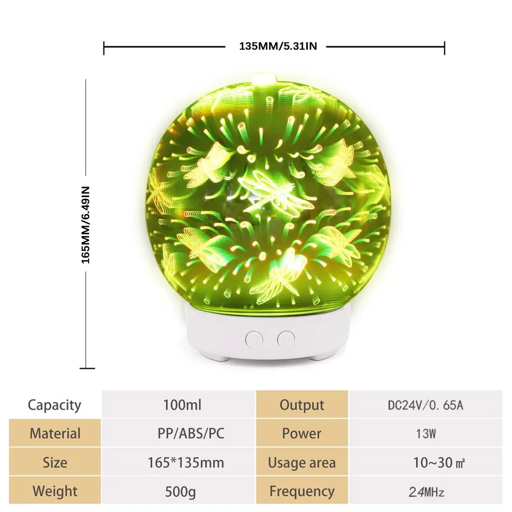 

3D Glass Aromatherapy Machine Led Seven Color Lamp Ultrasonic Essential Oil Aromatherapy Humidifier Diffuser