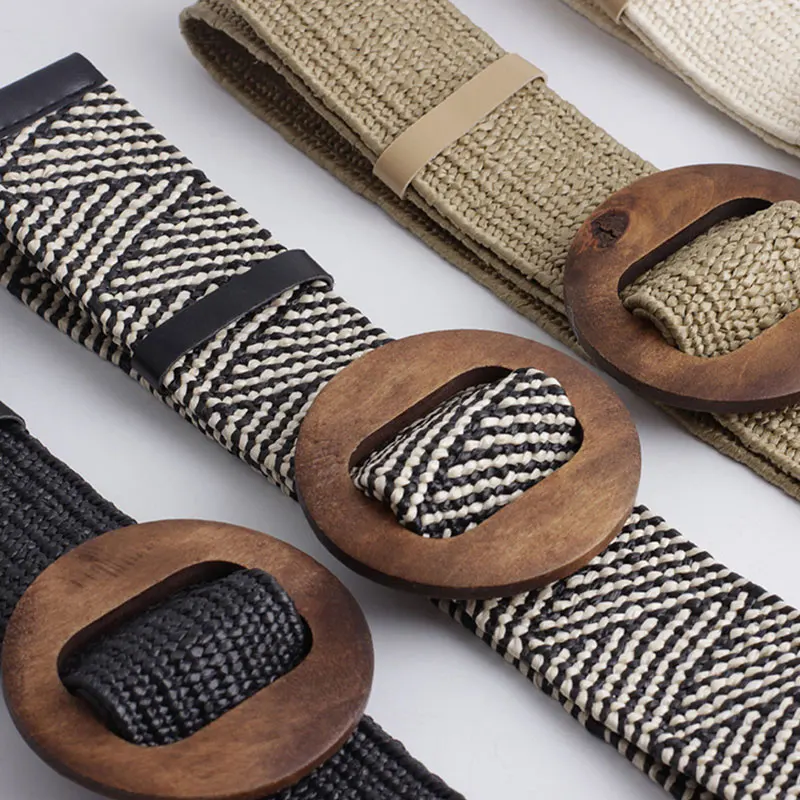 Ремень Плетеный в стиле бохо Женский простой соломенный пояс с круглой