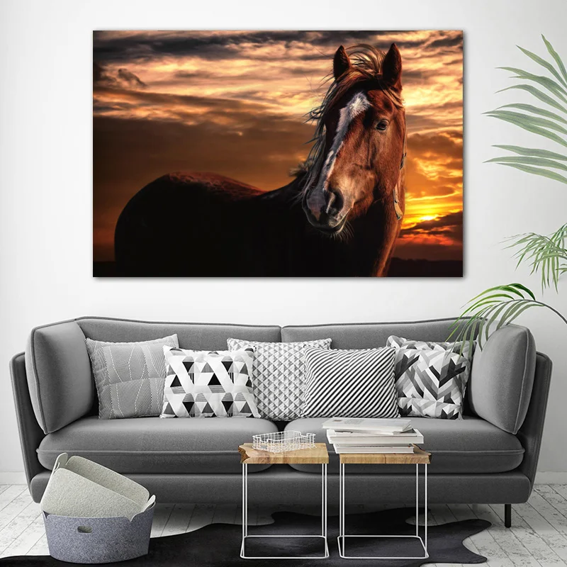 Декоративные картины животные обои лошадь закат плакаты и принты холст