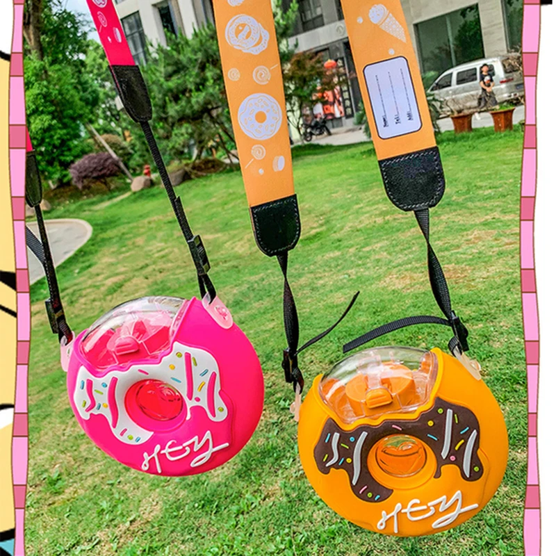 

Children's Donut Water Bottle Cartoon Straw Cup Student Cute Plastic Water Cup Straw Cup Portable Outdoor Sports Water Cup