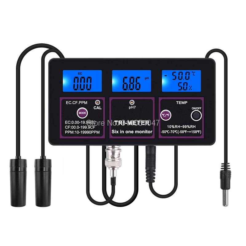 6 в 1 PH EC CF RH TDS измеритель температуры многопараметрический анализатор качества