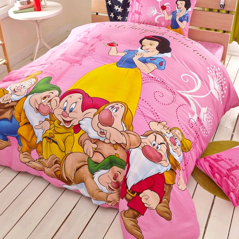 Disney Cartoon Snow White and The Seven Dwarfs Cartoon Print Bedding Duvet Bed Cover Pillowcase Children Bedroom Decoration