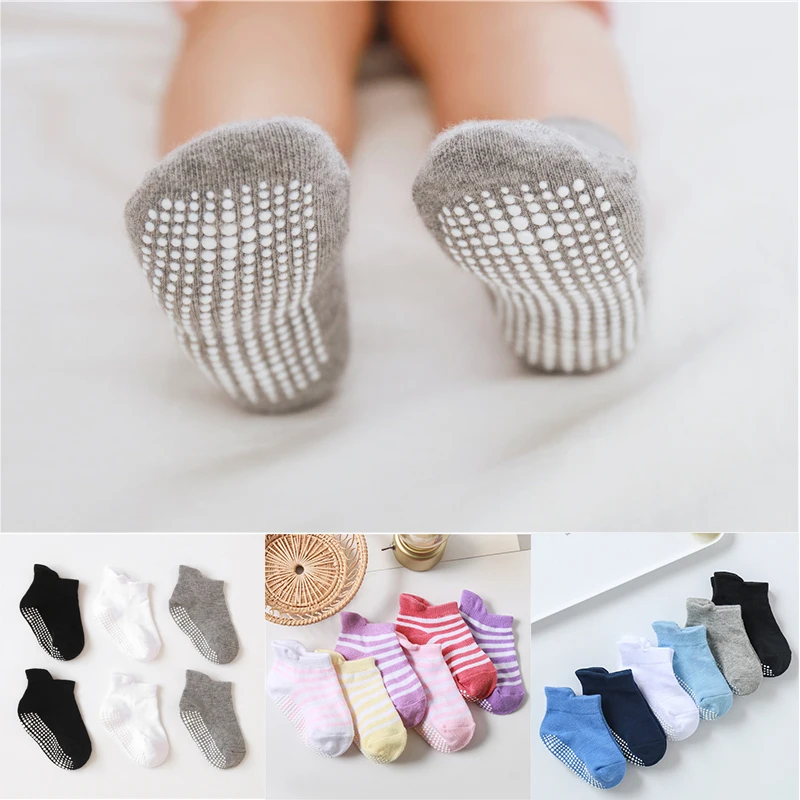 6 Pairs/lot 0 to 5 Years Anti-slip Non Skid Ankle Socks With Grips For Baby Toddler Kids Boys Girls All Seasons Cotton Socks