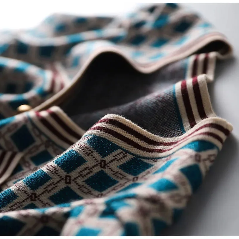 

Vintage Plaid Knitted Dress Women Spring Elegant Slim Party Dress Female Korean Fashion V Neck Button Long Sleeve Midi Dresses