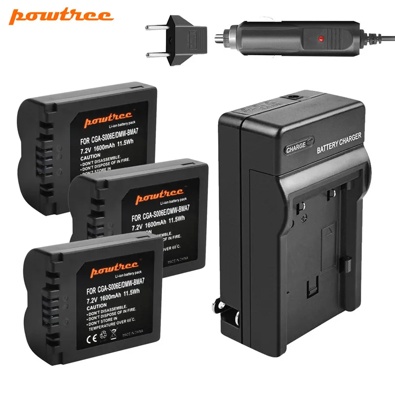 Powtree 1600 мА/ч, CGA-S006 CGA S006 Замена Батарея+ Зарядное устройство для цифрового фотоаппарата Panasonic Lumix DMC-FZ28 DMC-FZ7 DMC-FZ8, FZ50, FZ8K, FZ28K - Цвет: 3 Battery Charger