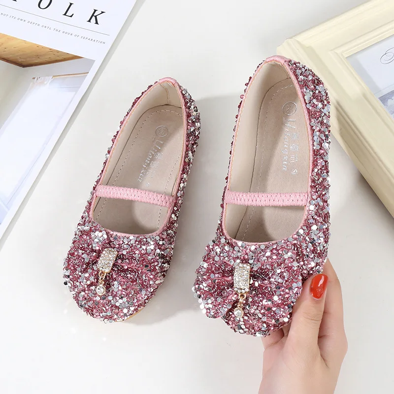 Туфли для принцесс девочек весна осень детская модная дышащая обувь со стразами