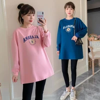 969 2021 autumn korean fashion cotton maternity tees loose long sleeve t shirt clothes for pregnant women casual pregnancy tops