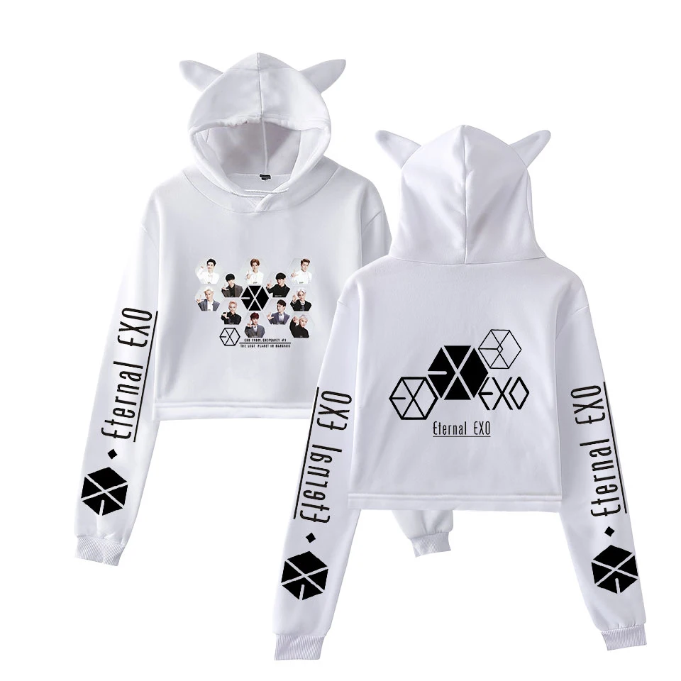 EXO Корейская Команда печать кошачьими ушками толстовка с капюшоном модная Милая