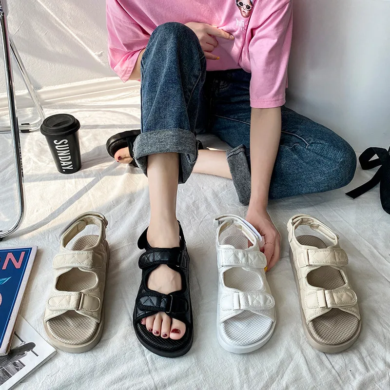 

Female Sandal Clogs With Heel Black Shoes for Women 2021 Summer Girls Thick Beige Low Comfort New Sports Fashion Beach PU Basic