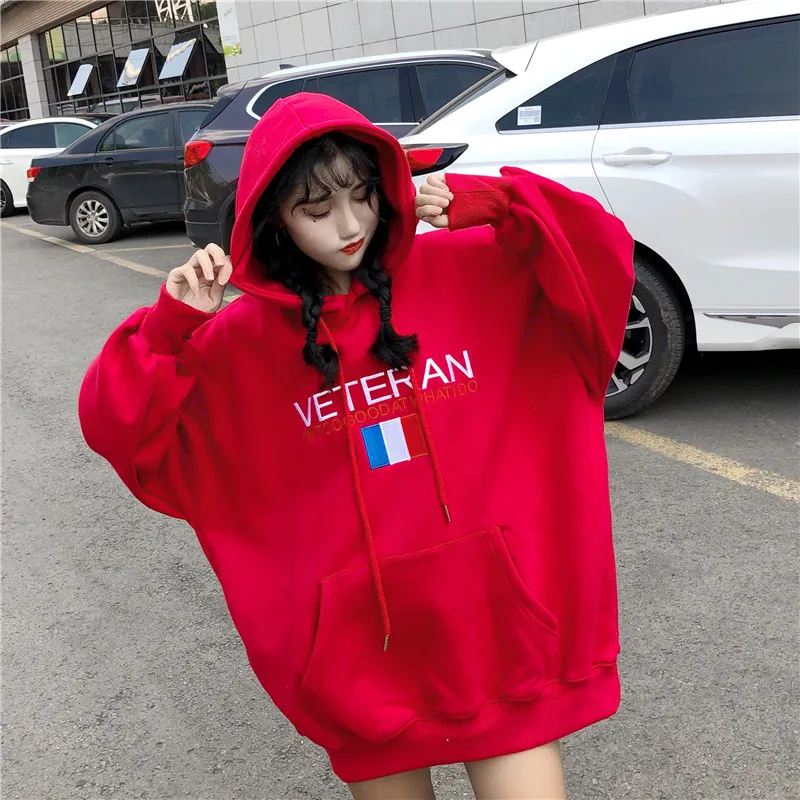 

Hoodies Women Spring and Autumn Korean-style Loose-Fit Plus Velvet Autumn and Winter Coat Women