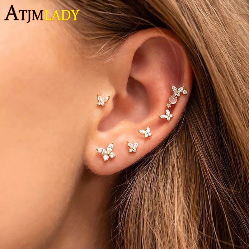 2021 Новый мини маленькая бабочка серьги гвоздики в виде капель с кристаллами